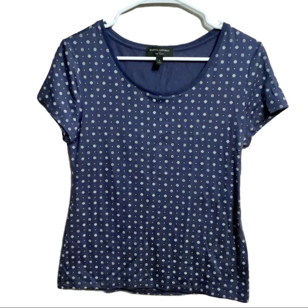 Banana REPUBLIC Women’s Blue White Luxe Touch Country Diamond Blue Top Small
